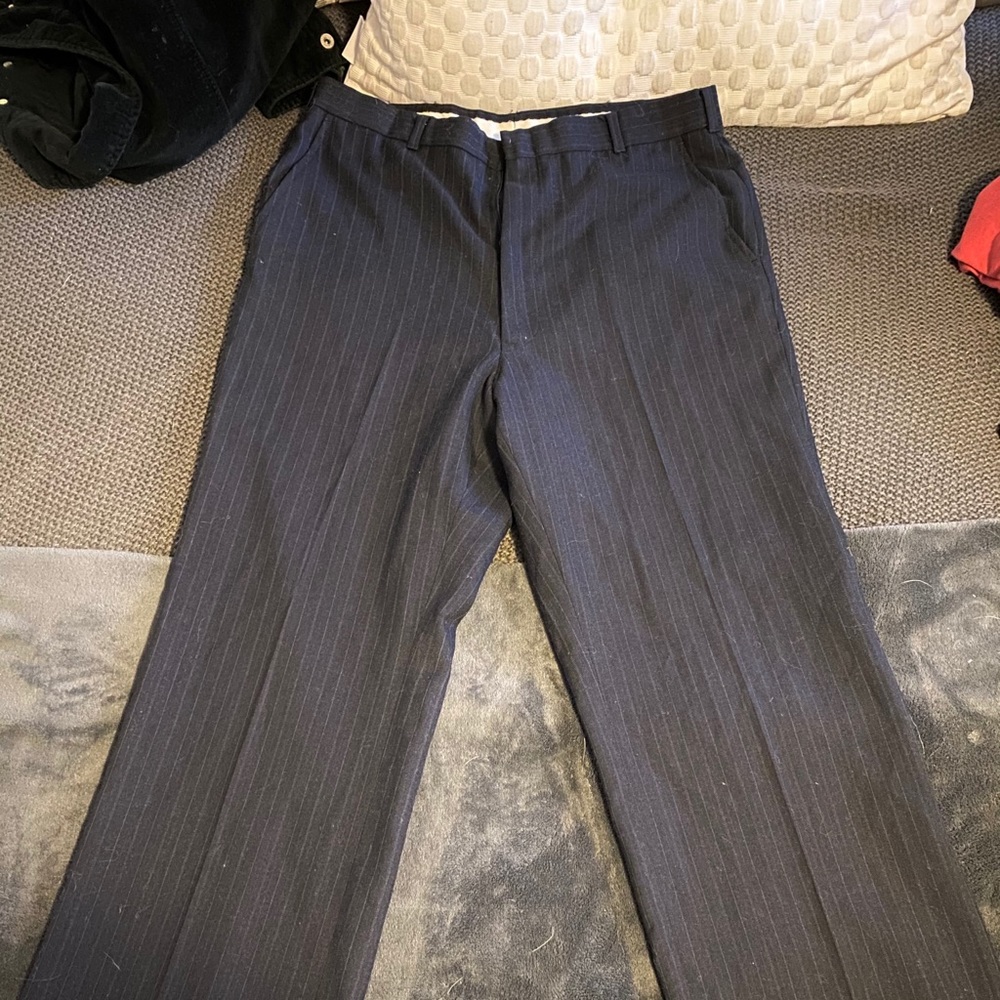 Striped navy dress slacks